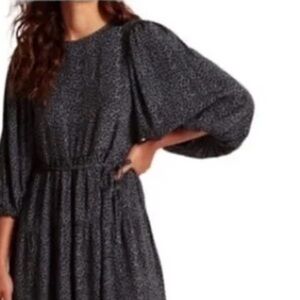 A&F NEW Black White Polka Dot Balloon Sleeve Tie Waist Tunic Top Size XSP